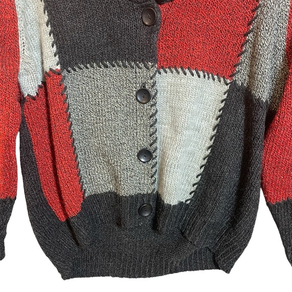 Allison Daley‎ Patchwork Cardigan XL Red Black Gray Acrylic Wool Blend - Picture 3 of 12